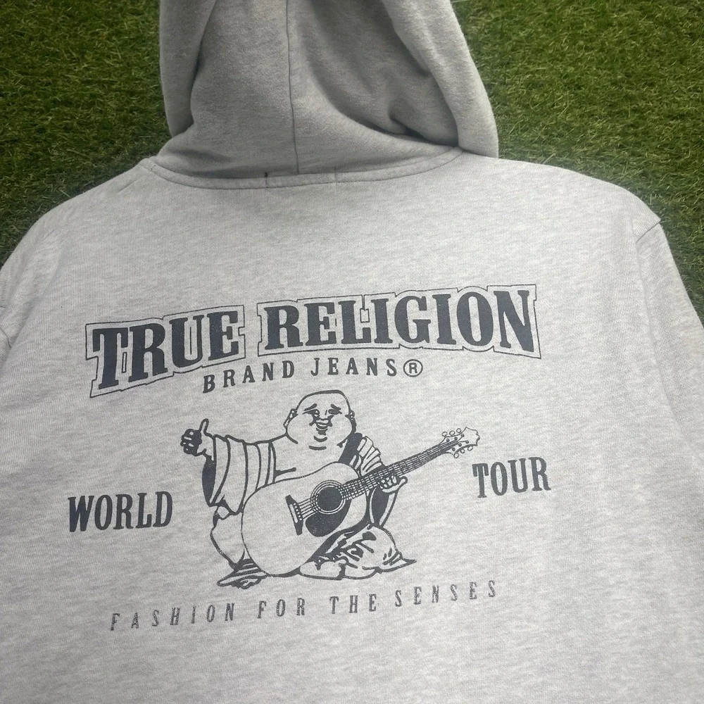 True Religion Hoodie Mens Medium World Tour Graphic Full Zip Up Sweatshirt y2k